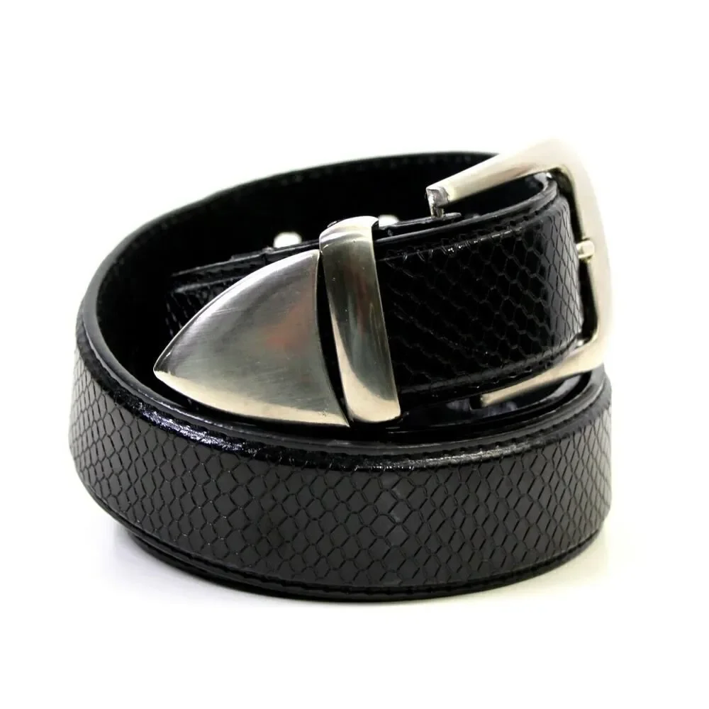 SNAKE EMBOSSED BLACK GENUINE LEATHER 1 1/4